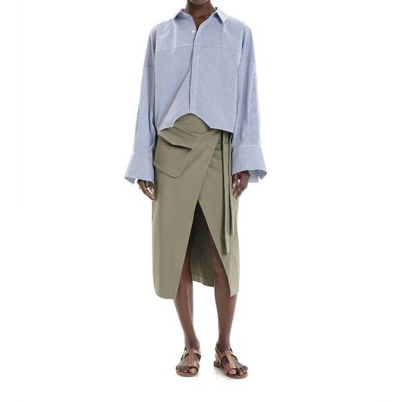 NEW KOURBELA hydra times striped long sleeve button-up shirt in blue/white